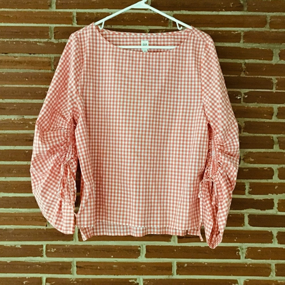 Gingham Orange Summer Boho Top Sz L